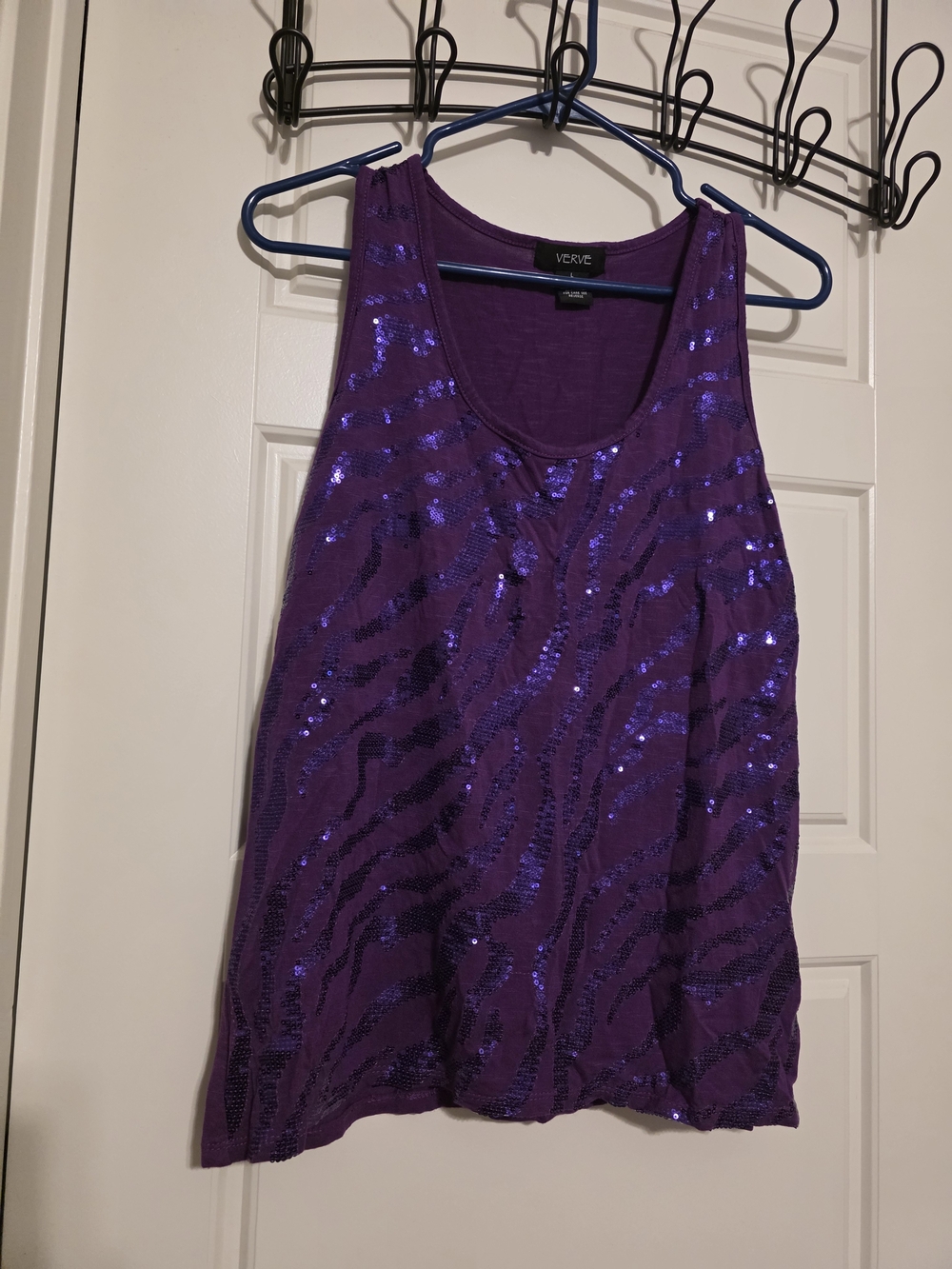 Verve Purple Sequin Animal Print Sleeveless Tank Top L